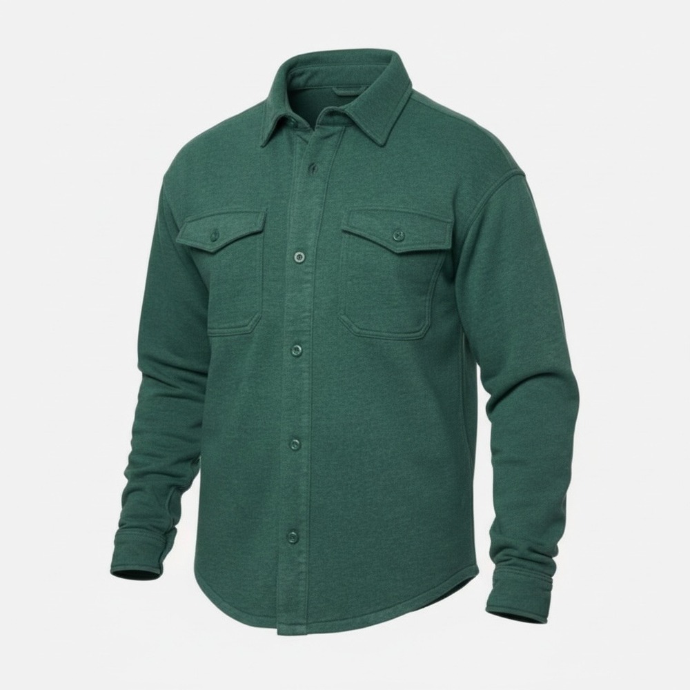 Lazer Mens Relaxed Fit Button Front Burnt Fleece‎ Shirt Jacket Deep Emerald XL